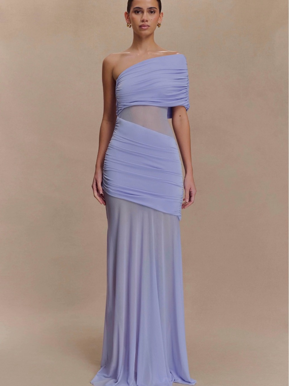 Dallas One Shoulder Mesh Maxi Dress - Lavender